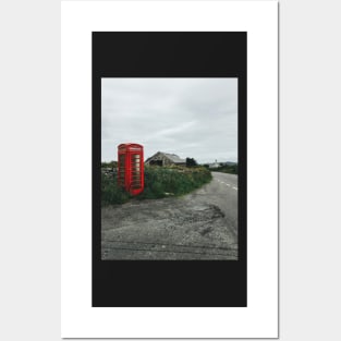 Old-Fashioned Red Phone Booth in British Countryside Posters and Art